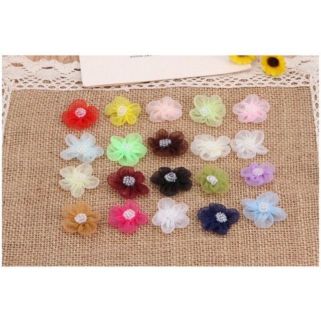 10-80 Pcs Chiffon Pearl Ribbon Flower DIY Wedding Dresses T-shirt Decor 10-80 Pcs Chiffon Pearl Ribbon Flower DIY Wedding Dresses T-shirt Decor
