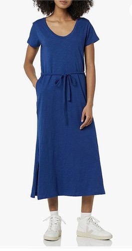 Amazon Essentials XL Blue A-Line T-Shirt Dress Short Sleeve Midi Belt Pockets