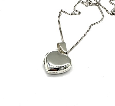 925 Sterling Silber HERZ Foto Medaillon Anhänger an 18'' Silber Panzerkette