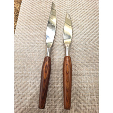 Vintage Sheffield England Mode Danish Rosewood Teak Handle Carving Kinves Set 2