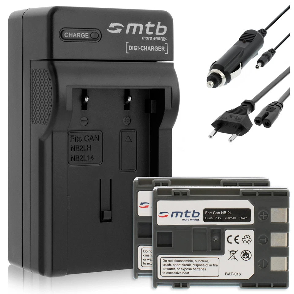 2x Batteries NB-2L + Chargeur pour Canon EOS 350D, 400D, Digital Rebel Xt