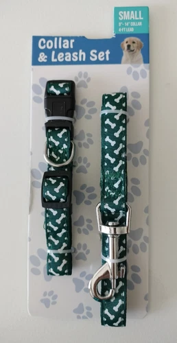 ~ BROOKLYN PET GEAR ~ GREEN Dog Leash & Adjustable Collar Set Small ~ 4FT LEAD ~