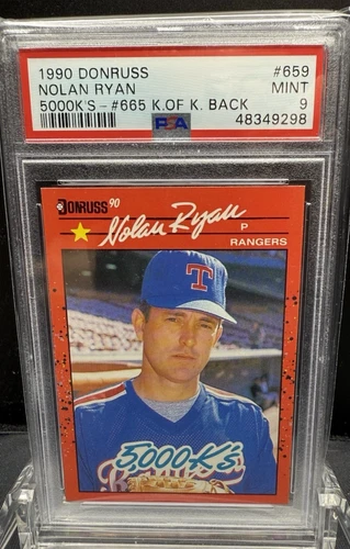 1990 DONRUSS  NOLAN RYAN  5000K'S   #665 K. OF K. BACK  CARD #659     PSA 9