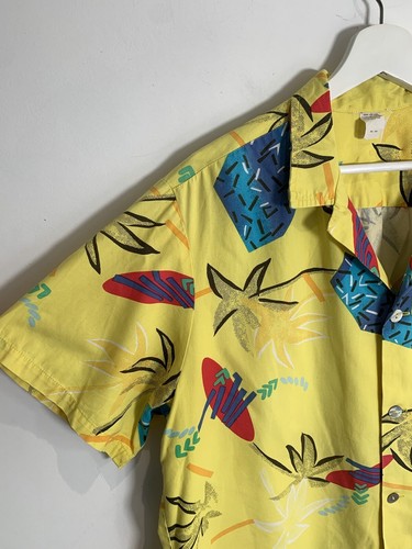 Camisa Vintage Años 80 90 Estampado Feo XL Amarilla Manga Corta Tropical Vacaciones - Imagen 4 de 6