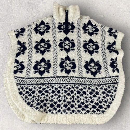 Gap Sweater Poncho XS/S Oversized Wool Blend Snowflake Fair Isle Zip Western R1 - Picture 1 of 11