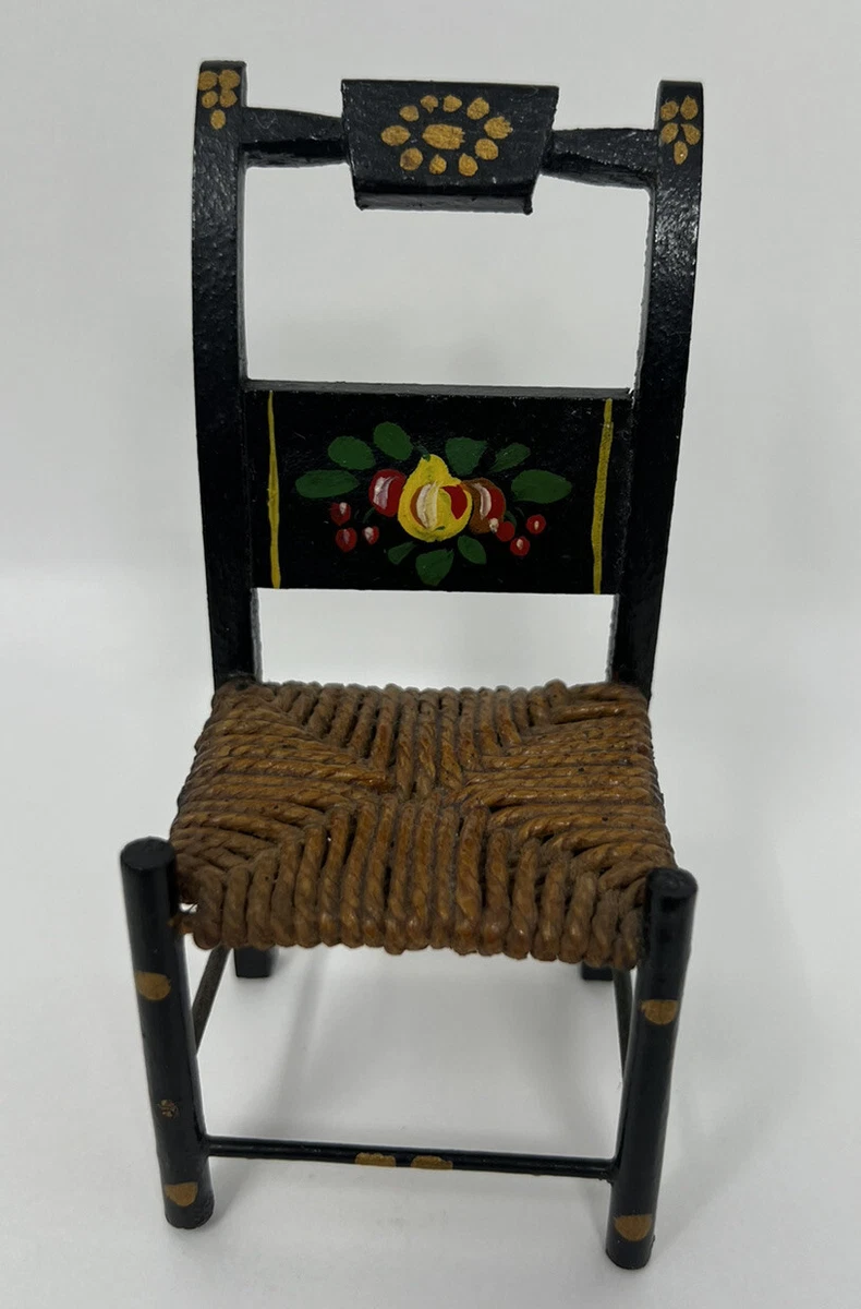 Vintage Pennsylvania Dutch Style Hand Painted Chair Doll Dollhouse