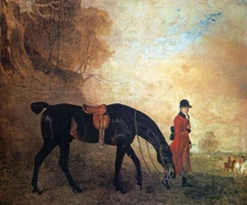 CURRICLE LED BY A HUNTSMAN HORSE 1794 PAINTING BY BENJAMIN MARSHALL REPRO 