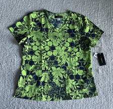 Koi Basics Scrub Top Women  s Sz Large Leslie Green Floral Dot Nursing Medical