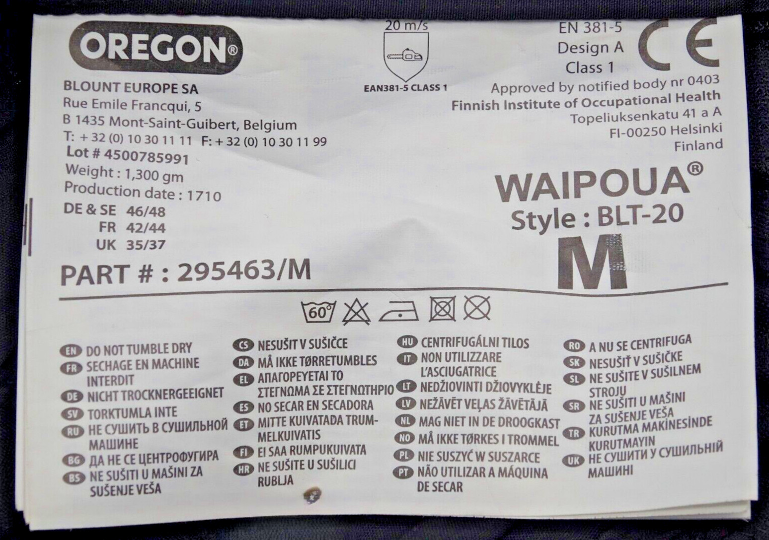 OREGON Forstschutz Schnittschutzhose Bundhose WAIPOUA Größe 4648 - M Forsthose