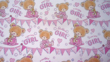 NEW BORN BABY BIRTH WRAPPING PAPER SHEET & TAG - pink girl blue boy -  GIFT WRAP