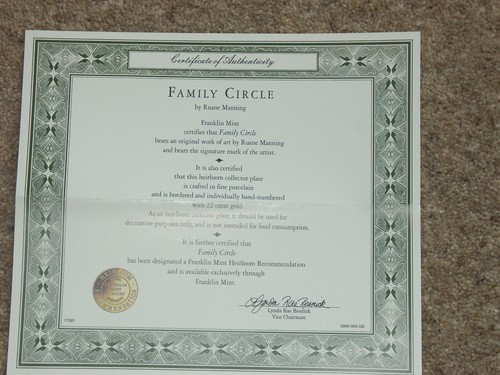 Family Circle - Franklin Mint Fine Porcelain Decorative Plate by Ruane Manning - Picture 5 of 5