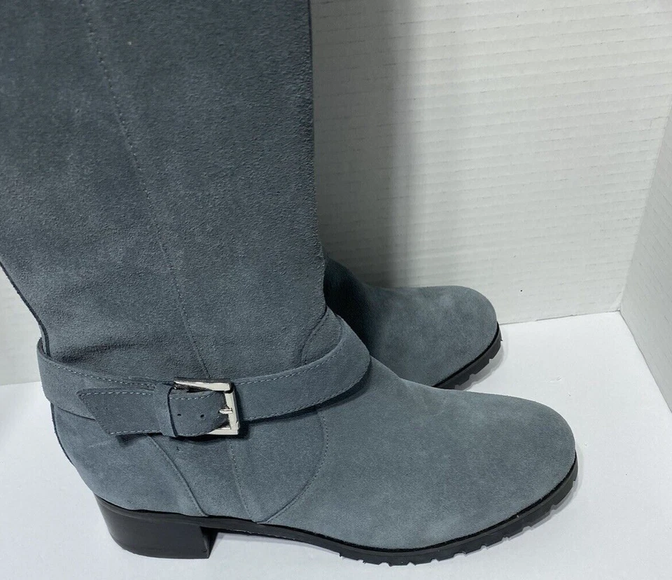 Botas para mujer Hot in Hollywood sobre la pantorrilla talla 9,5 M azul/gris cuero superior NUEVAS Foto 3 de 4