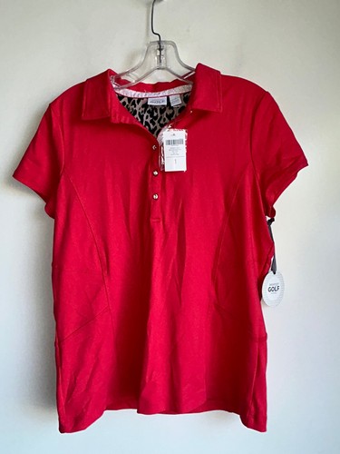 NWT Zenergy Golf Chico's Short Sleeve Red Polo Shirt Size 1 =US Size 8 /Medium