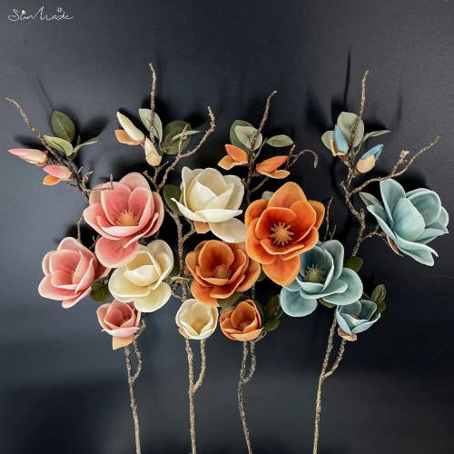 Luxury Big Fall Magnolia Branch Silk Artificial Flowers Home Decor Flores Decor - Picture 17 of 23