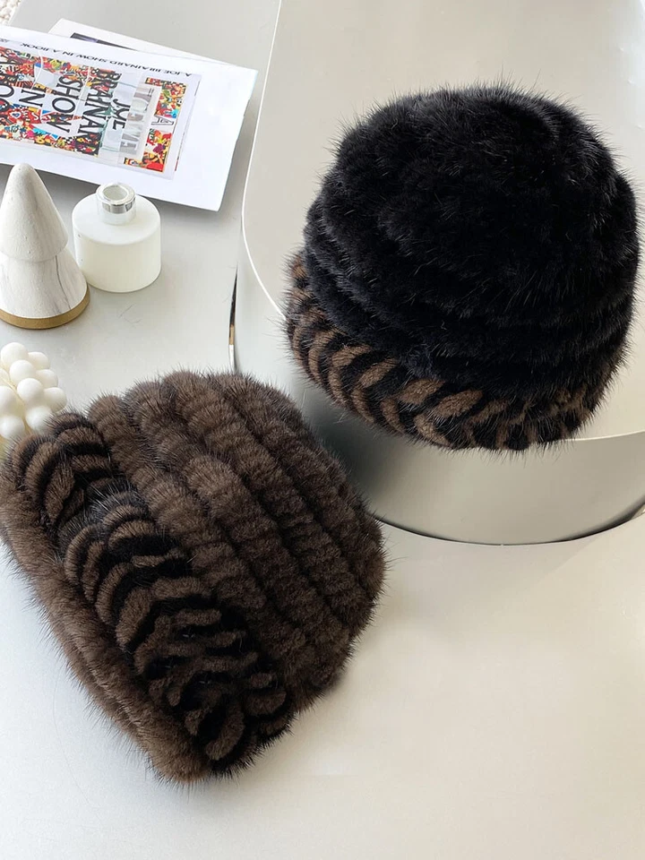 Sombrero de piel de visón real para hombre Gorro Gorra Prendas para la cabeza Informal Viaje Esquí Invierno Cálido Foto 2 de 4