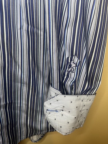 Bugatchi Men’s Blue Striped Shaped Fit Long Sleeve Button Up Shirt Size XL F6 - Picture 3 of 7