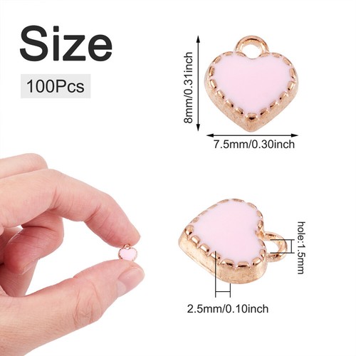 100pcs Heart Shape Enamel Pendants Alloy Dangle Charms 8x7.5mm Necklace Earring - Picture 3 of 31