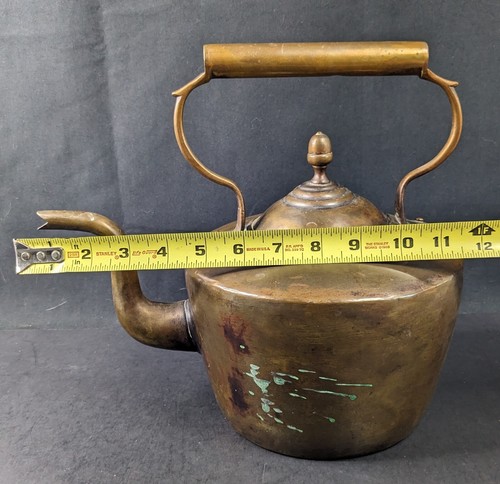Copper Fireplace Kettle Antique Primitive Swan's Neck Spout Early 19C Large - Picture 10 of 10
