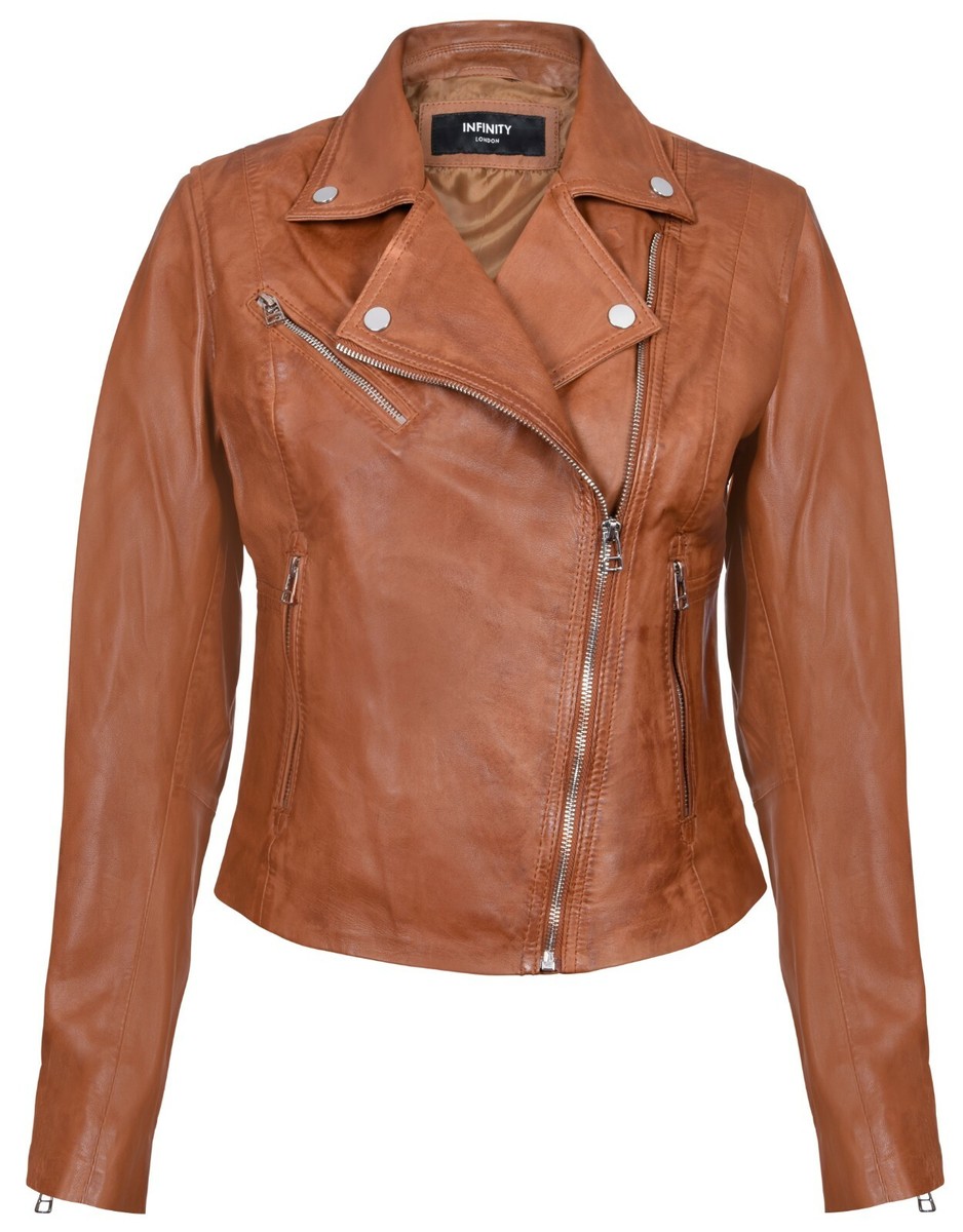 Bike Jacket Tan Brown Leather Jacket Womens Ladies Leather Jacket
