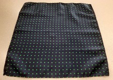 Pocket Square 100 SILK, navy with green dots, NEW 12 1/2 x 12 1/2 inch