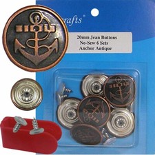 20 mm No-Sew Replacement Jean Tack Buttons 20AN1 6  6 CT. w/Tool