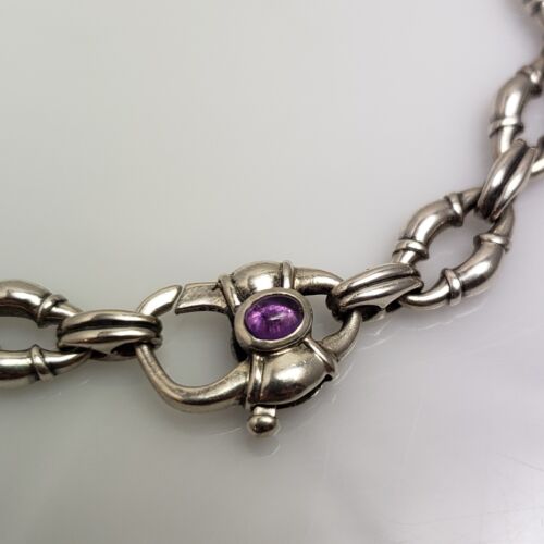 Scott Kay Sterling Silver Amethyst Bolo Link Bracelet 7.75" - Picture 2 of 6