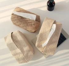 3 x Handcrafted Natural Linen Tissue Box Cover – Elegant & Durable for Home Use