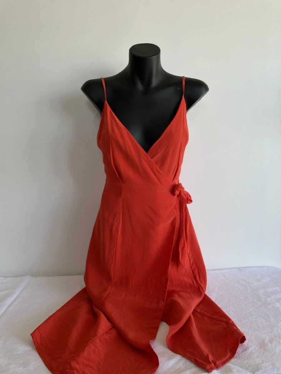 Orange silk wrap best sale dress