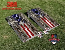 American Flag Camo Deer Skull Cornhole Board Vinyl Wrap Laminated Decal Set