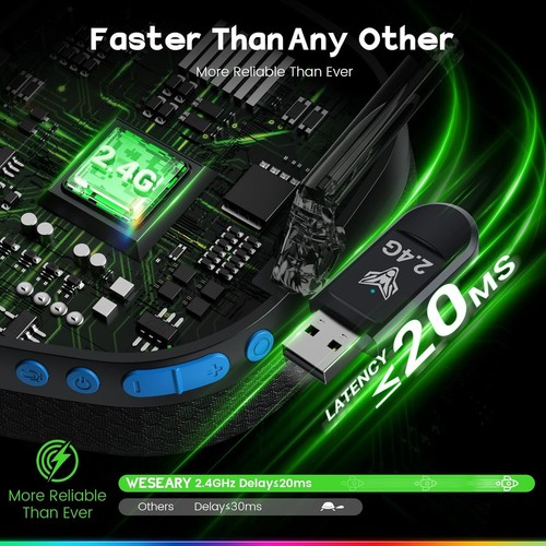 WESEARY Cuffie da gioco wireless 2,4 GHz e Bluetooth 5,4 cuffie da gioco con microfono - Foto 7 di 19