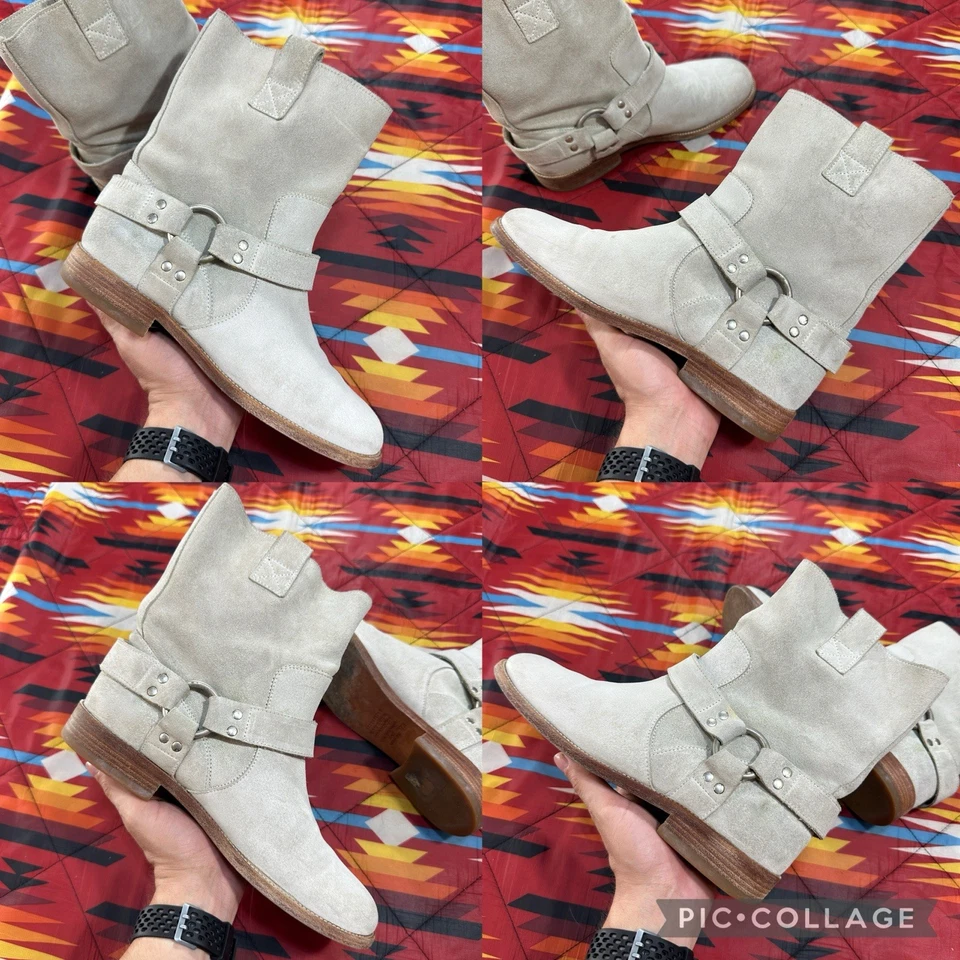 Botas occidentales Maison Martin Margiela beige gamuza arnés para mujer 7 EE. UU. 37,5 UE Foto 2 de 4
