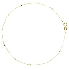 9ct Gold Flat Trace and Bead Anklet Size 10 Inch For Women