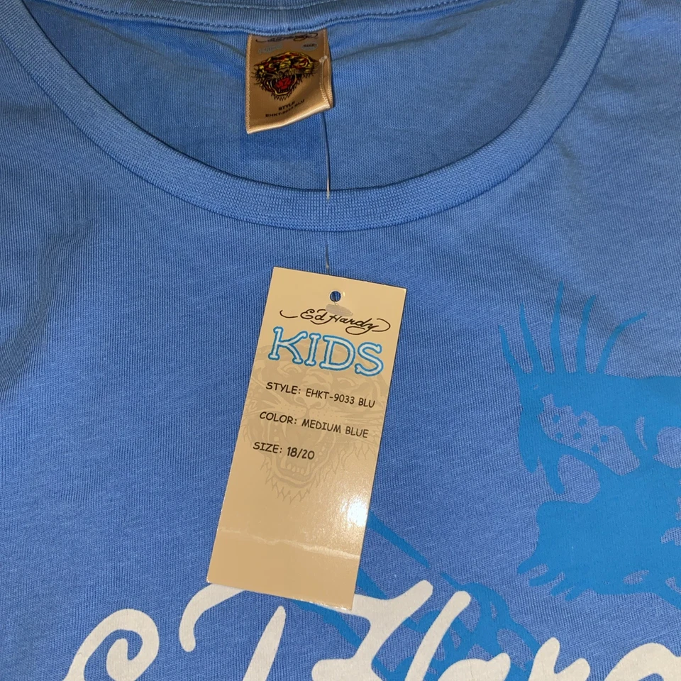 Camisa Ed Hardy Niños Niños Grande Tigre Gráfico Tatuaje Arte Ed Hardy 18-20 Azul Foto 4 de 4