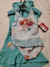 Disney Princess Little Mermaid Swimsuit 3 pc Set Aqua UPF 50 NWT