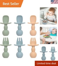Baby Spoons and Forks Feeding Set, 6 Pack Silicone First Stage Self Feeding T...