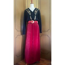 Vintage maxi skirt in deep red velvet, size 6