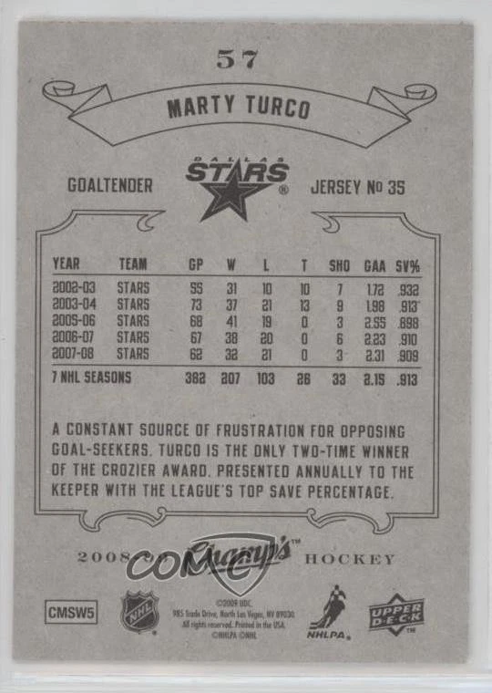 2008-09 Upper Deck Champ's Marty Turco #57 - Image 2 of 2