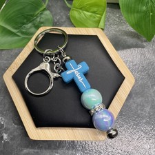 4.5 Stainless Steel Bubblegum Bead Keychain Purse Backpack Jesus Cross New B968