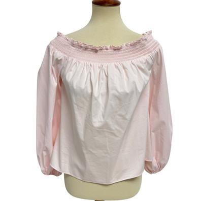 Express women's blouse off shoulder smocked neck sof pink size S