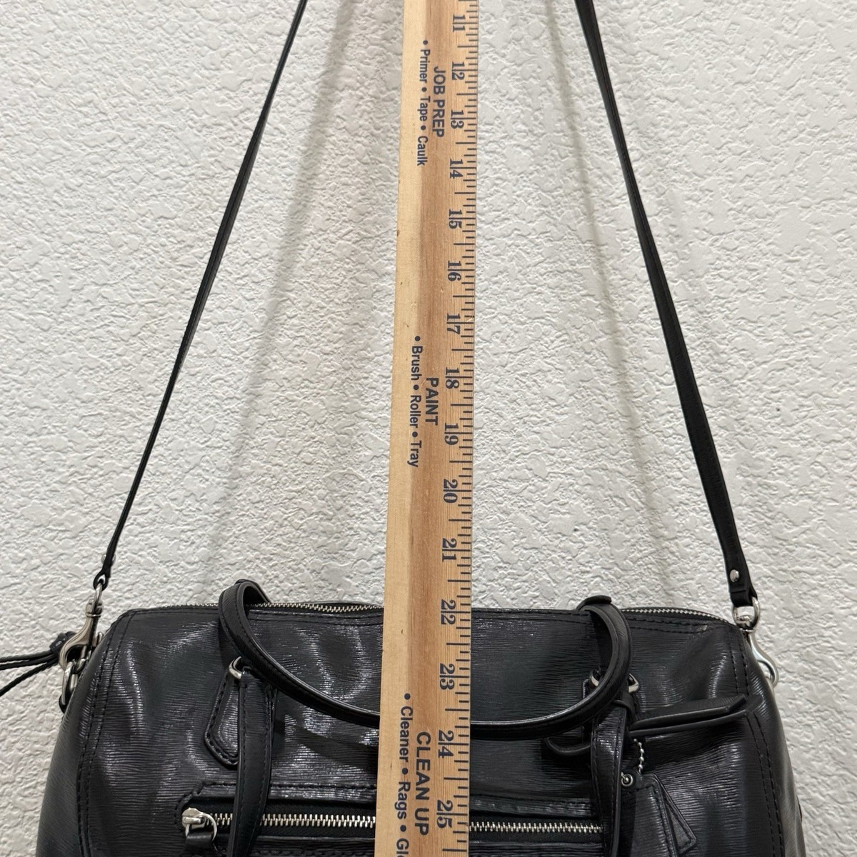 COACH 25062 Poppy East/West Black Textured Patent Leather Satchel