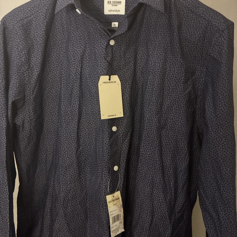 Ben Sherman Original Mens Button-Up Long Sleeve Shirt Navy Floral Print 16 1/2 