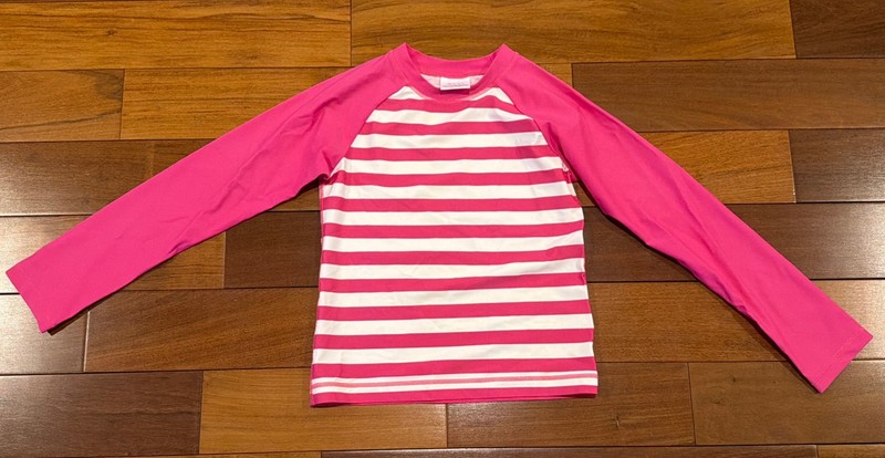 HANNA ANDERSSON SUN-READY RASH GUARD TEE SWIM SHIRT Pink White Size 140 (10) EUC