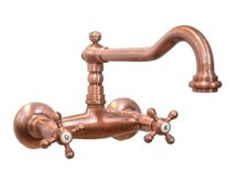 Rubinetto 2 leve Lavello serie Old Fashion a muro canna alta colore rame 62551RA