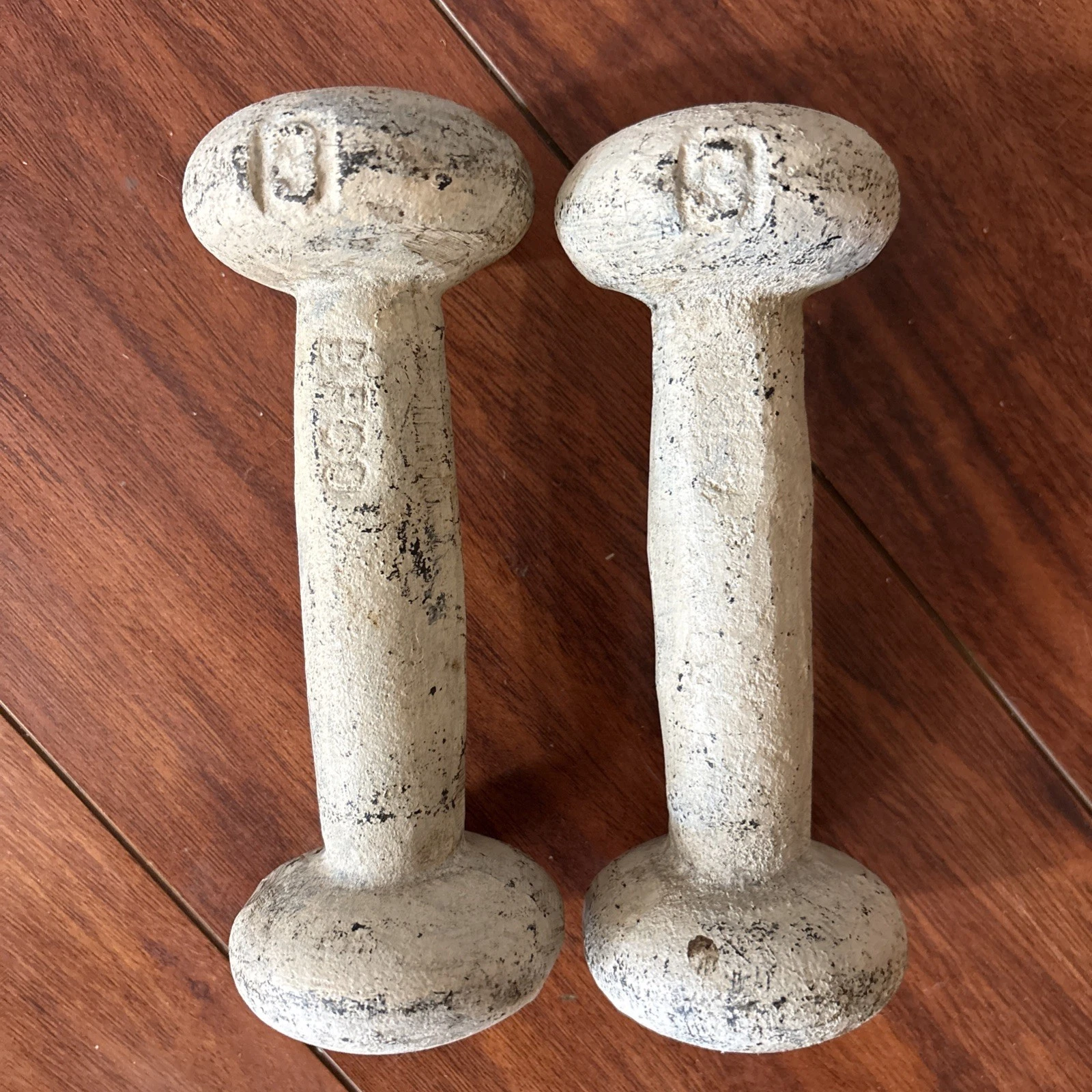 Antique Cast Iron Dumbell Vtg Hand Weights 3lbs Cool! Exercise! Collectible