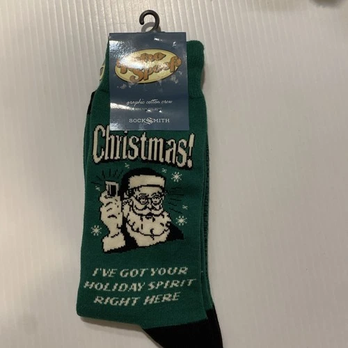 Socksmith Men's Crew Socks Retro Spoofs Christmas Spirit Santa Holiday Footwear