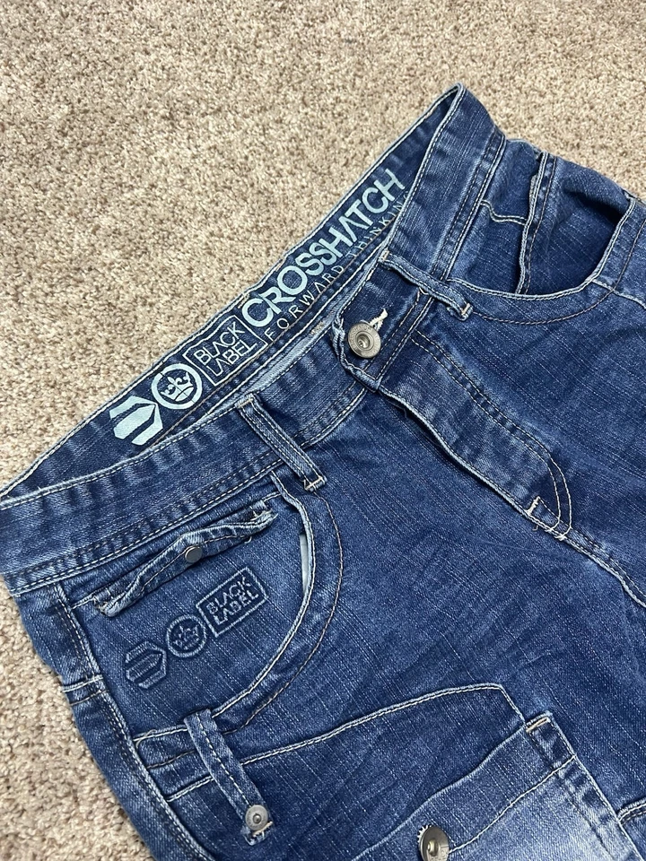 Pantalones de mezclilla elásticos Cross Hatch Cargo para hombre W32 L32 azul claro negro etiqueta Foto 3 de 4