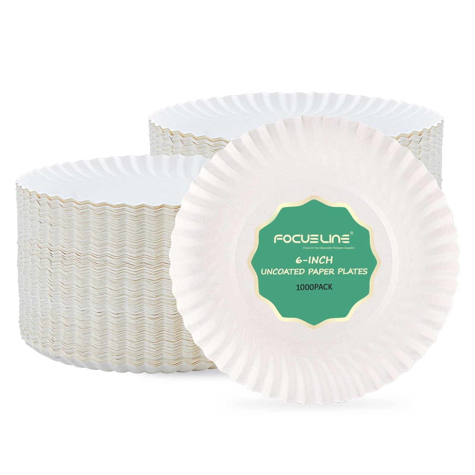 FOCUSLINE 6 Inch Paper Plates 1000 1000 Count (Pack of 1), 6inch-1000pack
