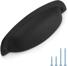 10 Pack Cup Pulls 3-3/4" (96Mm) Hole Center - Matte Black Zinc Alloy Cabinet Han