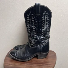 Tony Lama Western Cowboy Boots Mens Size 10.5 D Black Leather Embroidered