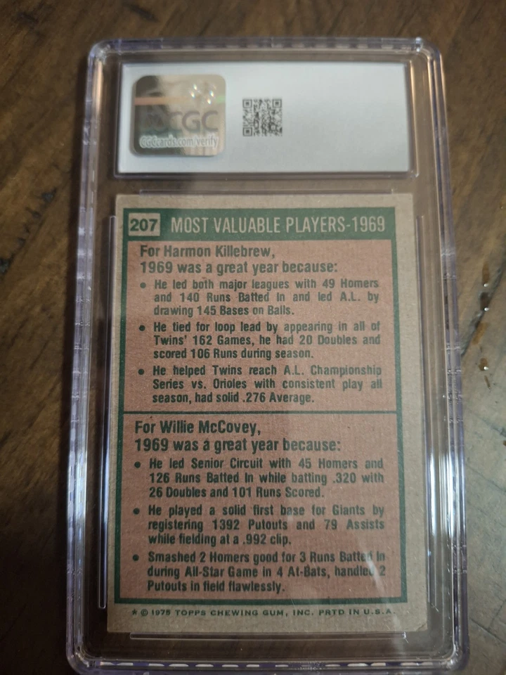 1975 Topps - Most Valuable Players Harmon Killebrew, Willie McCovey #207 - Image 2 of 2